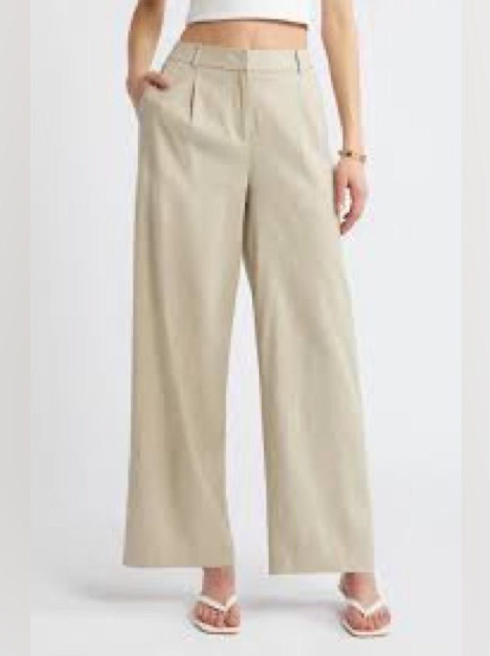 Open Edit Linen Wide Leg Trousers